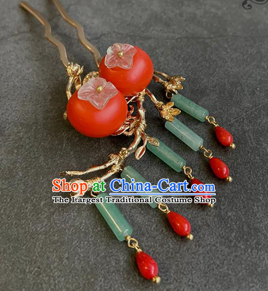 China Traditional Ming Dynasty Princess Tassel Hair Stick Handmade New Year Red Persimmon Hairpin
