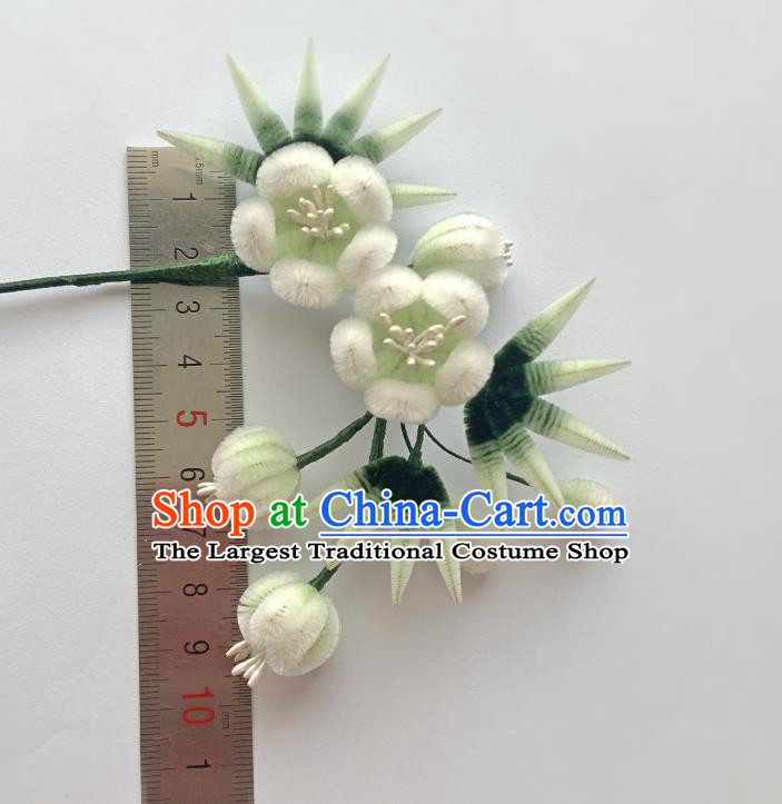 China Classical White Velvet Hairpin Traditional Qing Dynasty Palace Plum Bamboo Hair Stick