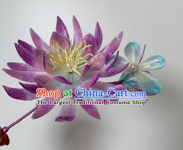 China Classical Purple Velvet Epiphyllum Hairpin Traditional Qing Dynasty Imperial Consort Hair Stick