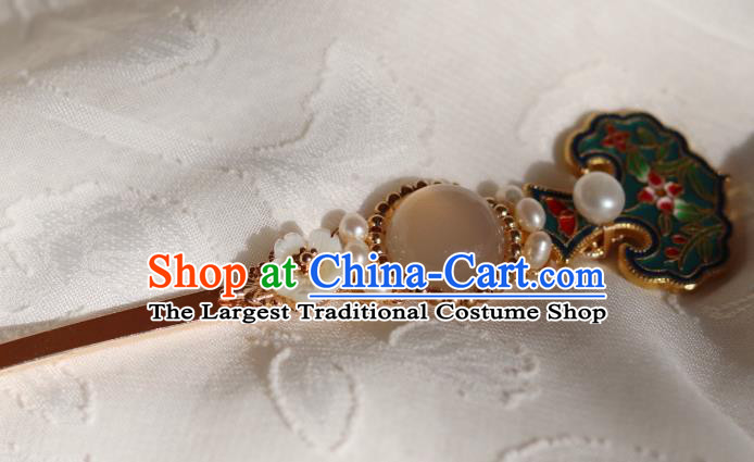 China Traditional Pearls Hairpin Classical Cheongsam Enamel Hair Stick