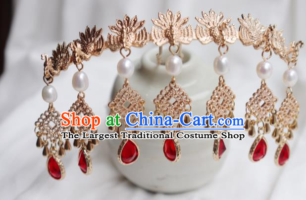 China Traditional Ming Dynasty Golden Phoenix Hair Stick Ancient Princess Red Crystal Hairpin