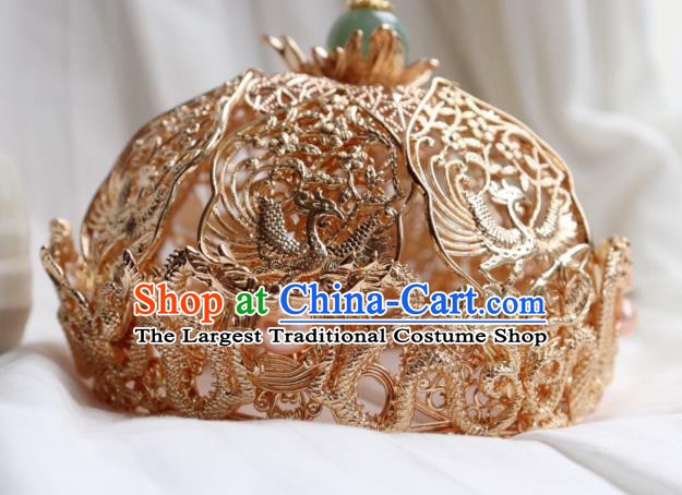 China Ancient Queen Golden Phoenix Coronet Traditional Ming Dynasty Empress Hair Crown