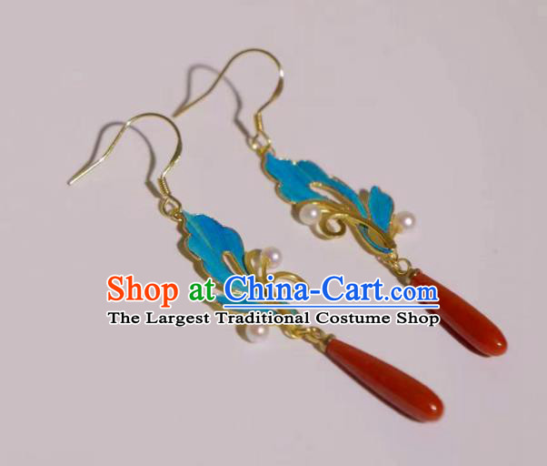 Chinese Traditional Culture Jewelry Butterfly Earrings Ancient Qing Dynasty Agate Ear Accessories