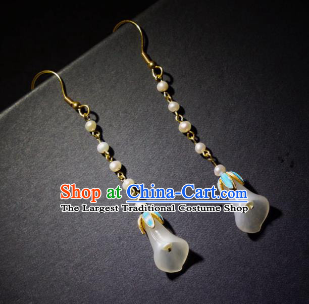 Chinese Traditional Culture Jewelry Ancient Qing Dynasty Court Pearls Ear Accessories Lily Flower Earrings