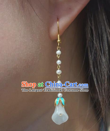 Chinese Traditional Culture Jewelry Ancient Qing Dynasty Court Pearls Ear Accessories Lily Flower Earrings