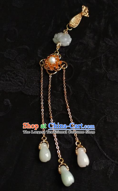 Chinese Traditional Hanfu Jade Tassel Accessories Classical Ming Dynasty Princess Brooch Pendant