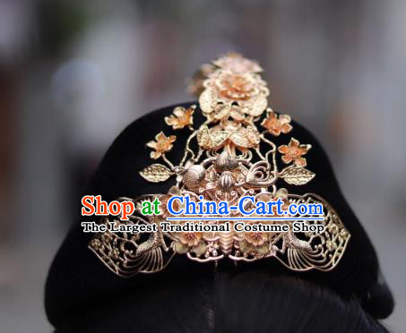 China Ancient Princess Ribbon Tassel Hairpin Traditional Jin Dynasty Golden Hair Crown