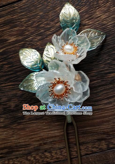China Ancient Princess Pearls Hairpin Traditional Ming Dynasty White Gardenia Hair Stick