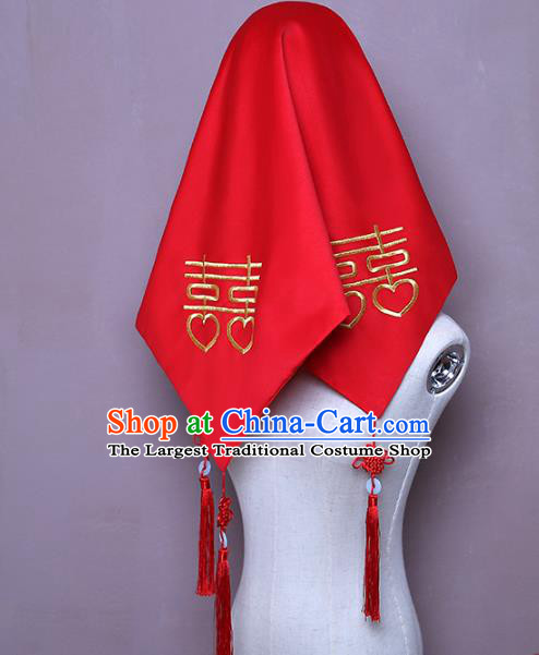 Chinese Traditional Wedding Headdress Classical Xiuhe Suit Accessories Red Satin Bridal Veil