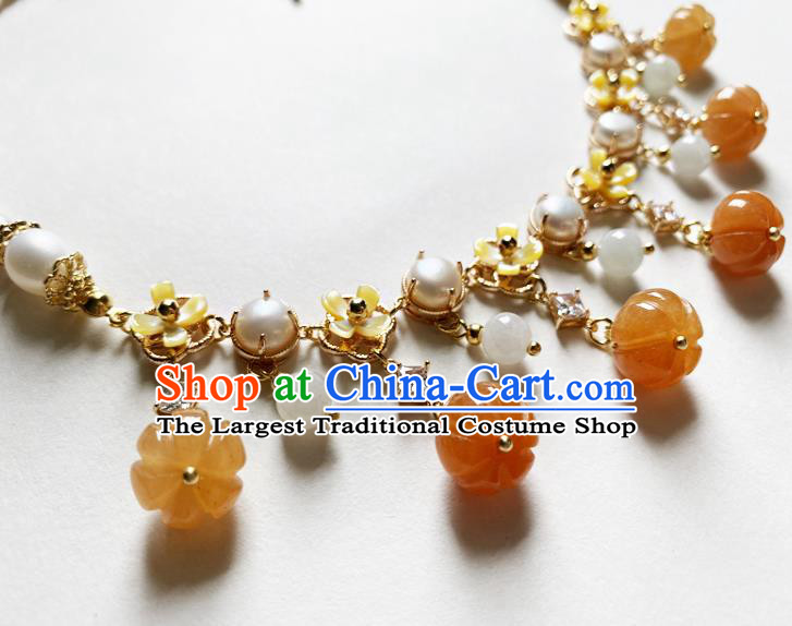 Chinese Traditional Hanfu Agate Pumpkin Necklace Accessories Classical Pearls Necklet Jewelry