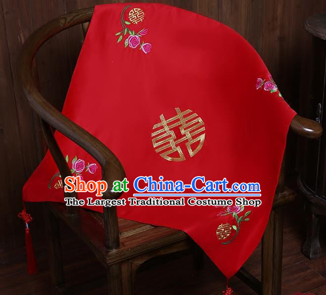 Chinese Embroidered Rose Bridal Veil Classical Xiuhe Suit Red Satin Accessories Traditional Wedding Headwear