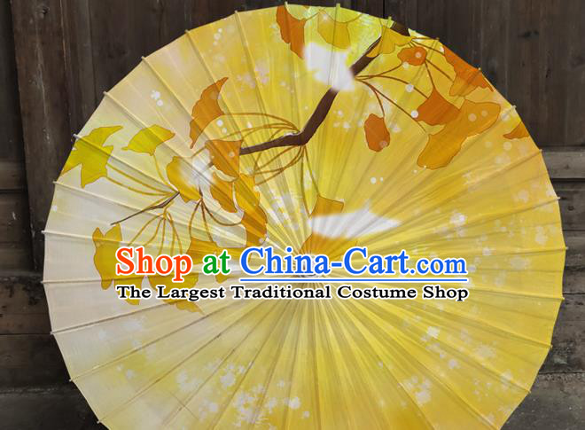 China Traditional Handmade Yellow Oil Paper Umbrella Classical Dance Painting Ginkgo Leaf Umbrella