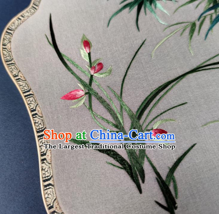 Chinese Classical Dance Silk Fan Traditional Hanfu Fan Handmade Embroidered Orchid Bamboo Palace Fan
