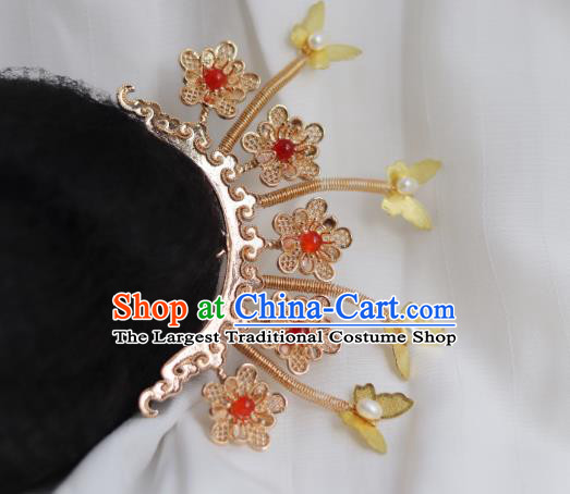 China Ancient Princess Golden Plum Hairpin Traditional Ming Dynasty Butterfly Hair Stick