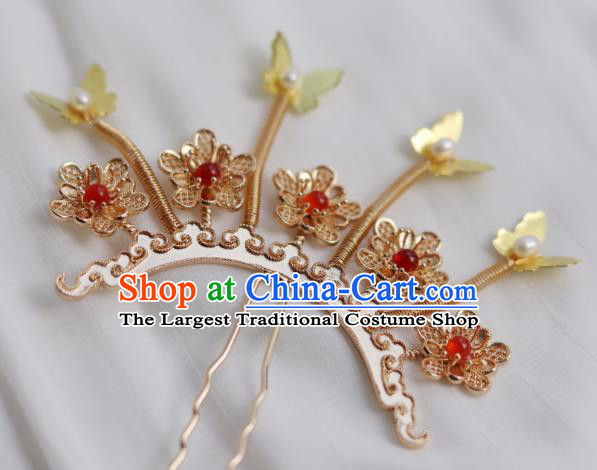 China Ancient Princess Golden Plum Hairpin Traditional Ming Dynasty Butterfly Hair Stick
