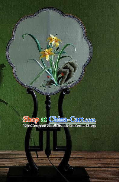 Chinese Ancient Song Dynasty Silk Fan Traditional Hanfu Dance Fan Embroidered Orchids Palace Fan