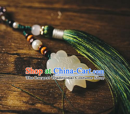 Chinese Classical Cheongsam Brooch Green Tassel Pendant Traditional Jade Goldfish Waist Accessories