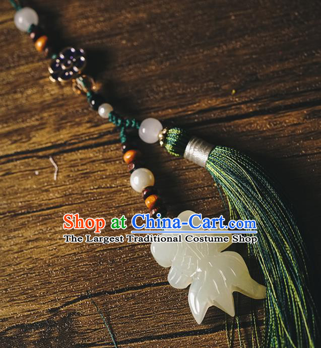Chinese Classical Cheongsam Brooch Green Tassel Pendant Traditional Jade Goldfish Waist Accessories