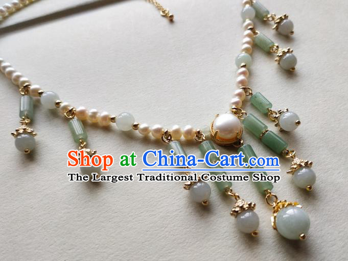 Chinese Classical Aventurine Tassel Necklet Traditional Hanfu Pearls Necklace Accessories