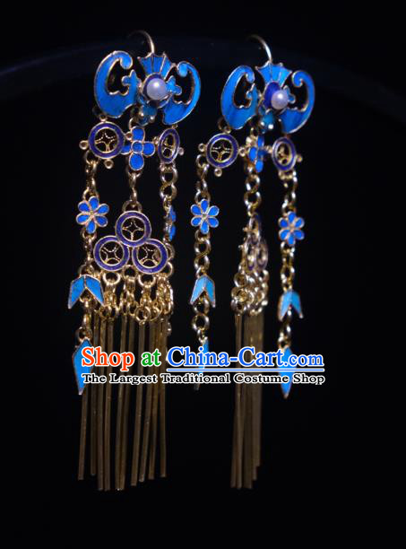 Chinese Cloisonne Bat Earrings Ancient Qing Dynasty Court Ear Accessories Traditional Culture Jewelry