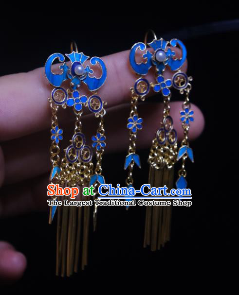 Chinese Cloisonne Bat Earrings Ancient Qing Dynasty Court Ear Accessories Traditional Culture Jewelry