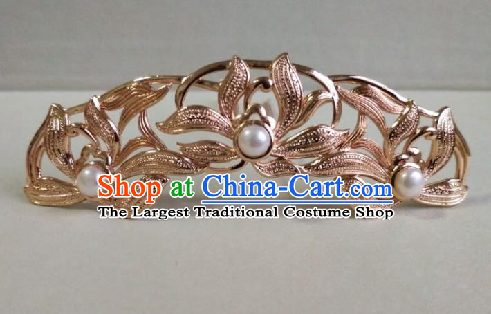 China Ancient Queen Hairpin Traditional Ming Dynasty Golden Orchids Hair Crown