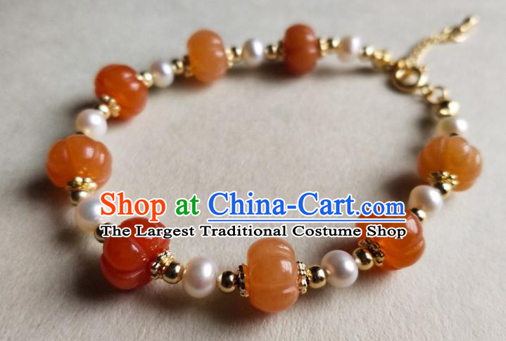 Chinese Traditional Hanfu Agate Wristlet Accessories Classical Pearls Bracelet