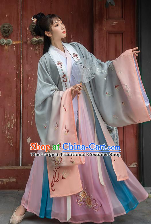 China Traditional Jin Dynasty Noble Lady Embroidered Historical Costume Ancient Female Swordsman Hanfu Clothing