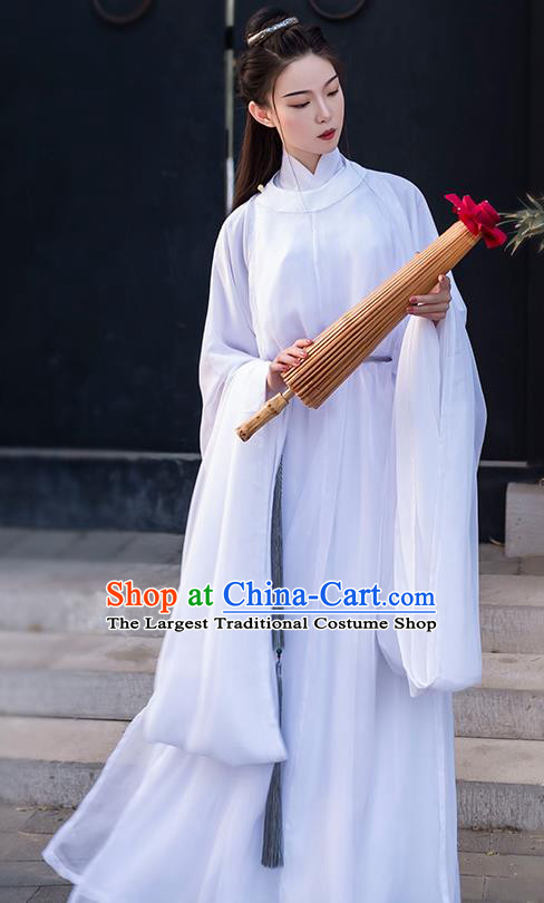 China Traditional Ming Dynasty Nobility Childe Historical Costume Ancient Swordsman White Hanfu Clothing
