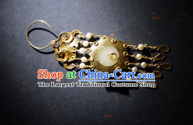 Chinese Jade Plum Blossom Earrings Traditional Culture Jewelry Ancient Qing Dynasty Blueing Ear Accessories