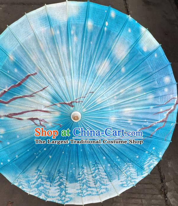 China Handmade Dance Umbrellas Craft Traditional Blue Oil Paper Umbrella Classical Printing Pine Umbrella