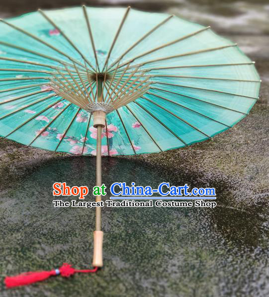 China Traditional Green Oil Paper Umbrella Handmade Classical Painting Peach Blossom Umbrellas