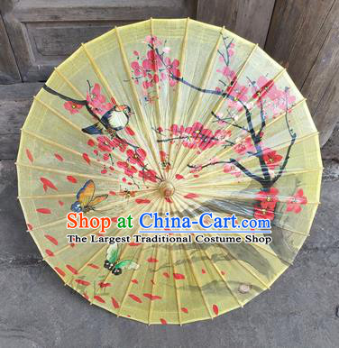 China Handmade Classical Dance Painting Plum Umbrellas Craft Traditional Yellow Oil Paper Umbrella