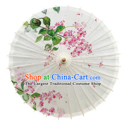 China Traditional Printing Flowers White Oil Paper Umbrella Handmade Stage Show Umbrella