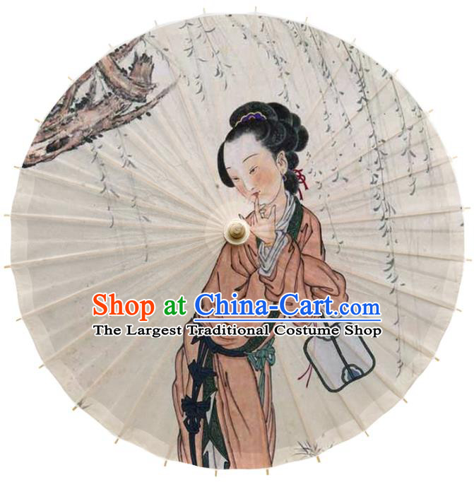 China Traditional Classical Dance Umbrella Handmade Printing Young Beauty Oil Paper Umbrella