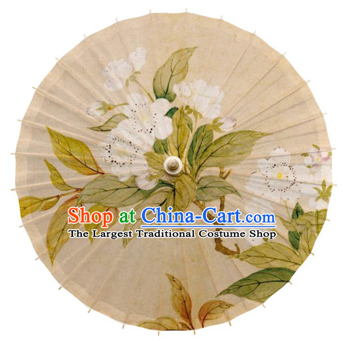 China Traditional Printing Pear Blossom Oil Paper Umbrella Handmade Classical Dance Beige Umbrella