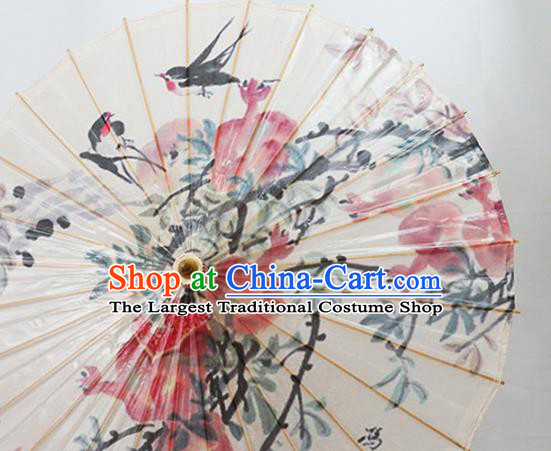China Handmade Classical Dance Umbrella Traditional Ink Painting Pomegranate Oil Paper Umbrella