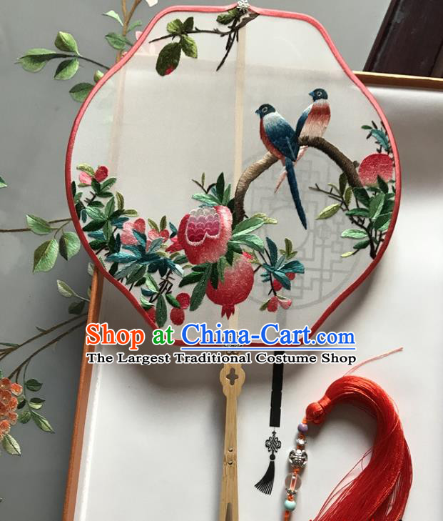 Chinese Traditional Ancient Princess Fan Classical Palace Fan Handmade Embroidered Pomegranate Silk Fan