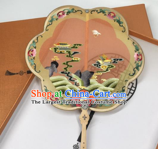 Chinese Handmade Embroidered Silk Fan Classical Dance Palace Fan Traditional Ming Dynasty Wedding Fan