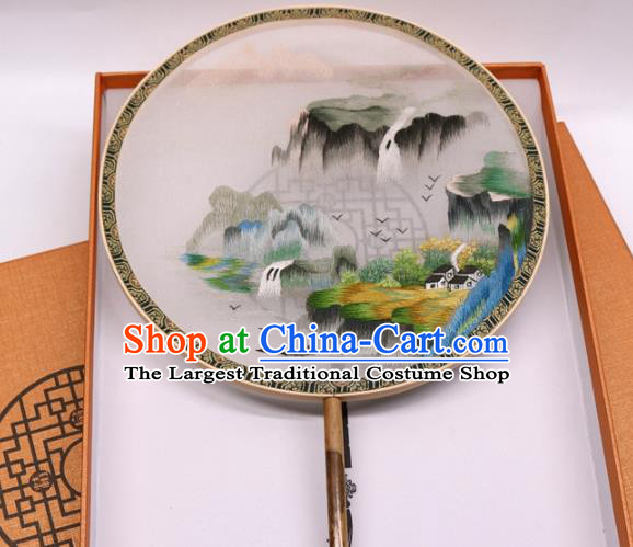 Chinese Cultural Dance Palace Fan Handmade Embroidered Silk Fan Traditional Hanfu Circular Fan