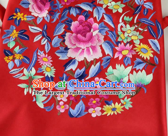 China Handmade Embroidered Peony Red Silk Bellyband Traditional Stomachers Wedding Cloth
