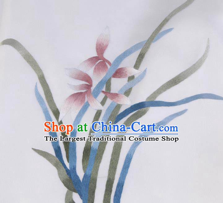 China Handmade Embroidered Orchid White Silk Bellyband Traditional Stomachers Undergarment