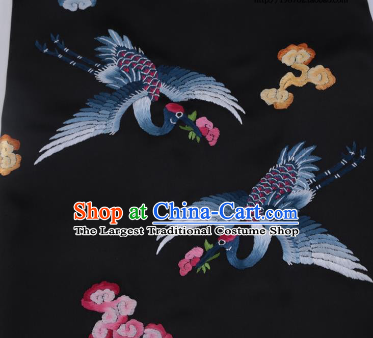China Traditional Cheongsam Stomachers Undergarment Handmade Embroidered Cranes Black Silk Bellyband
