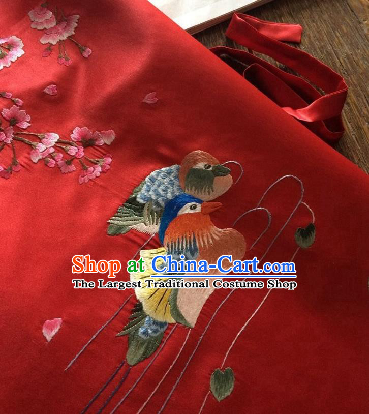 China Traditional Wedding Stomachers Undergarment Handmade Embroidered Mandarin Duck Red Silk Bellyband