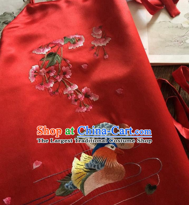 China Traditional Wedding Stomachers Undergarment Handmade Embroidered Mandarin Duck Red Silk Bellyband
