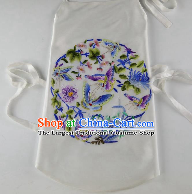 China Women Sexy Corset Handmade Embroidered Orchids Butterfly White Silk Bellyband Traditional Stomachers Undergarment