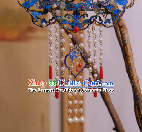 China Traditional Qing Dynasty Pearls Tassel Necklace Accessories Cloisonne Crane Necklet Pendant