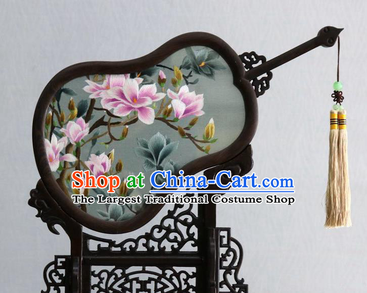 Chinese Traditional Embroidered Mangnolia Table Screen Classical Desk Ornaments