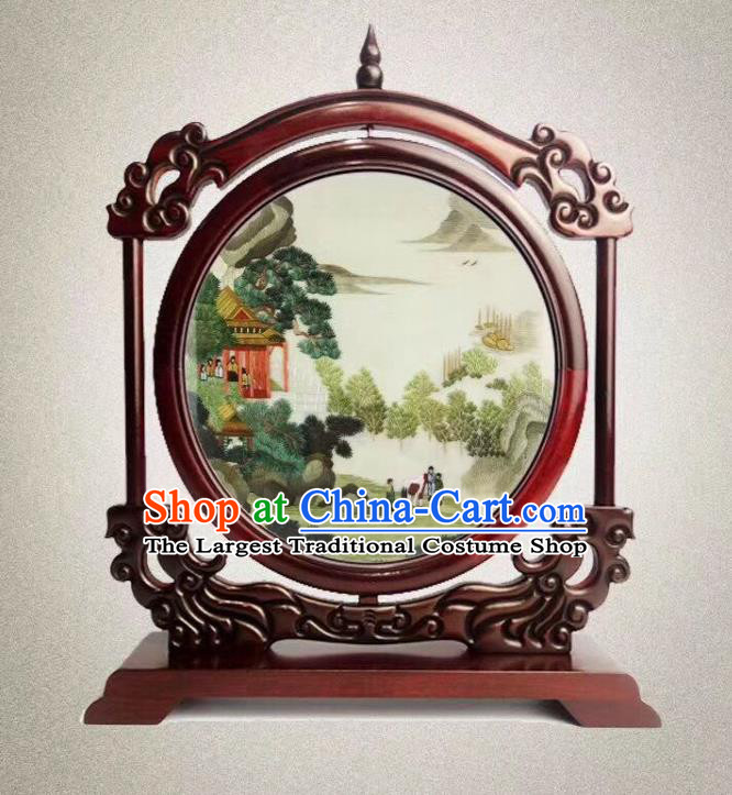 Chinese Handmade Suzhou Embroidery Desk Screen Embroidered Double Side Table Ornament