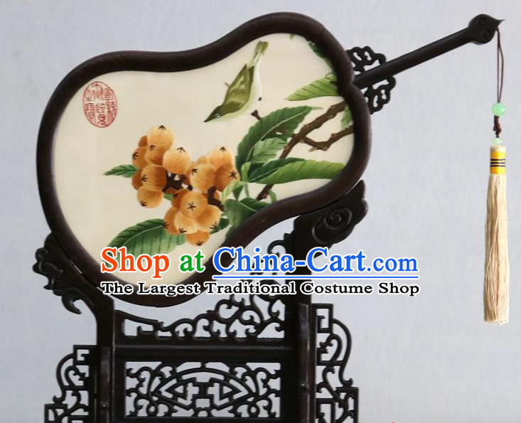 Chinese Traditional Double Side Embroidered Hawthorn Table Screen Rosewood Desk Decoration Handmade Embroidery Silk Craft